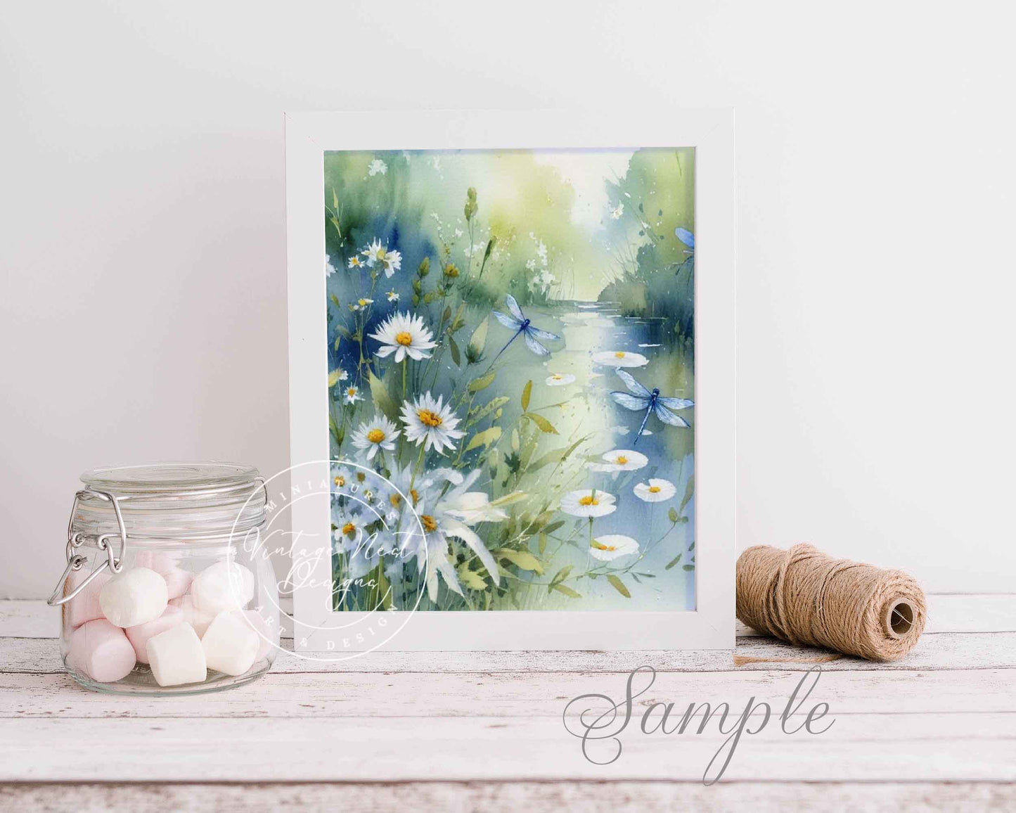 Digital Prints Flowers & Dragonflies Watercolor Painting Instant Download