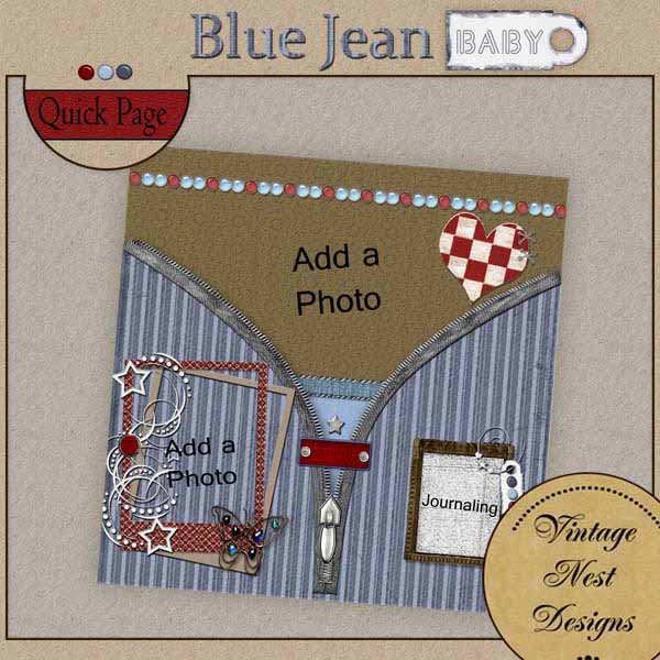 Digital Scrapbooking Blue Jean Baby Quick Page No.1 Instant Download