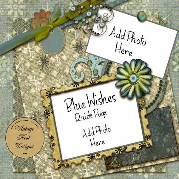 Scrapbooking Numérique Blue Wishes Quick Page N°1 Téléchargement Instantané