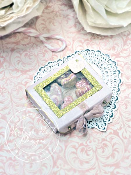 Miniature Box of Valentine Cookies No.1 Pink Wood Diorama Shadow Box