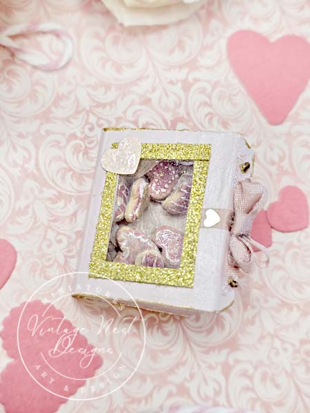 Miniature Box of Valentine Cookies No.1 Pink Wood Diorama Shadow Box