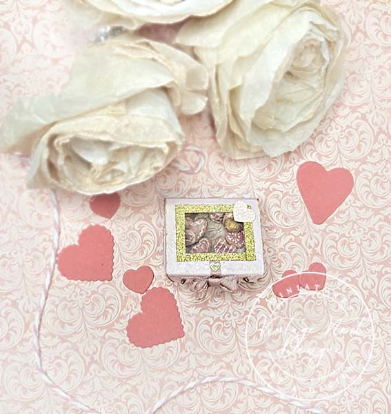 Miniature Box of Valentine Cookies No.1 Pink Wood Diorama Shadow Box