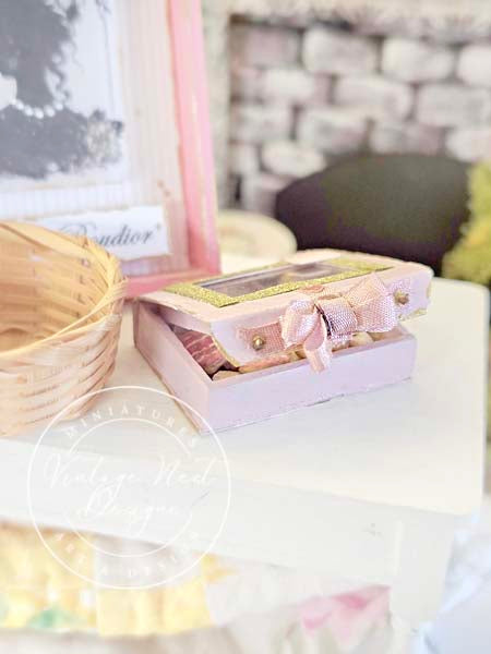 Miniature Box of Valentine Cookies No.1 Pink Wood Diorama Shadow Box