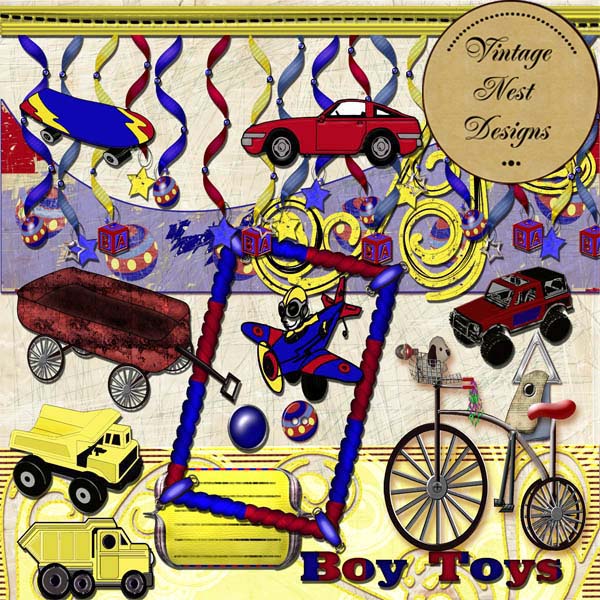 Digital Scrapbooking Boy Toys Kit Instant Download