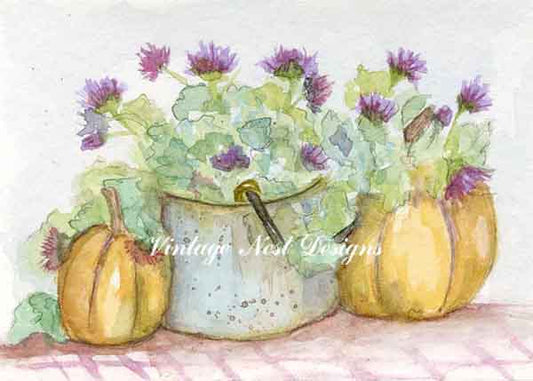 Bucket of Pumpkins No.1 ACEO Digital Print Watercolor Painting