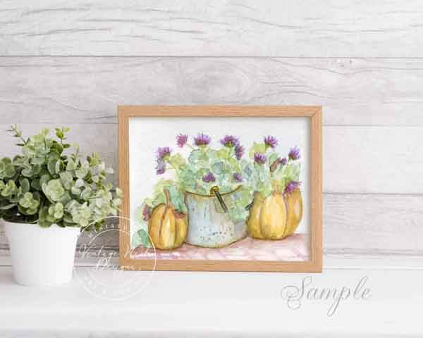 Bucket of Pumpkins No.1 ACEO Digital Print Watercolor Painting