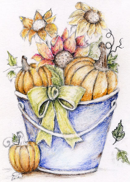 Digital Print Bucket of Pumpkins No.2 Watercolor Painting Instant Download