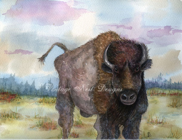 Impression numérique de la peinture aquarelle Buffalo n°1 Téléchargement instantané