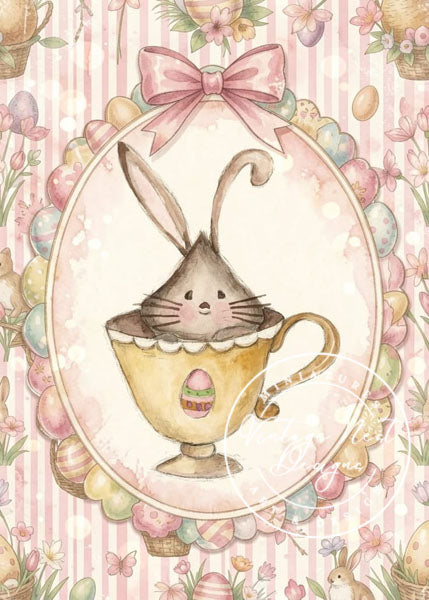Impression Numérique Lapin dans une Tasse n°1:2 Aquarelle Téléchargement Instantané