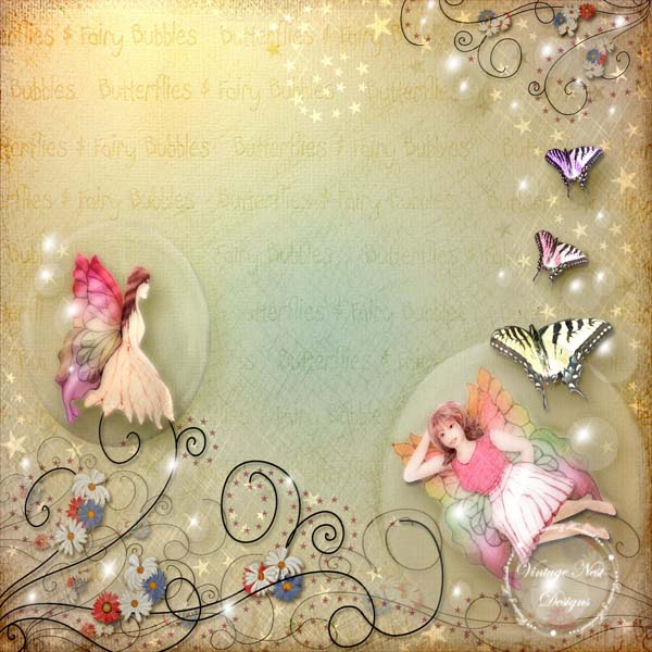 Scrapbooking Numérique Fée Bulles Papillons Page Rapide N°1 Téléchargement Immédiat