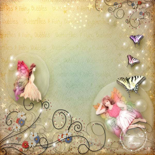 Scrapbooking Numérique Fée Bulles Papillons Page Rapide N°1 Téléchargement Immédiat