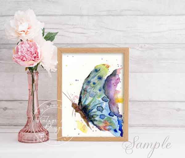 Digital Print Butterfly No.1 ACEO Watercolor Painting Instant Download