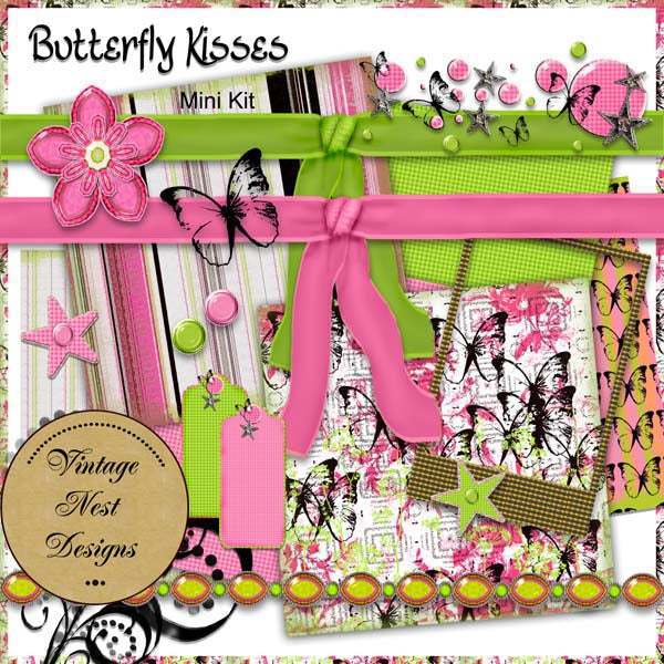 Kit de scrapbooking numérique Baisers de papillons Téléchargement instantané
