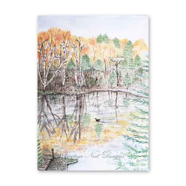 Cabane au bord du lac n° 1 Impression numérique Peinture aquarelle