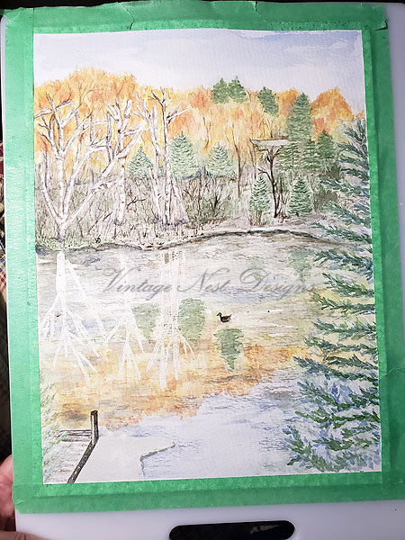 Cabane au bord du lac n° 1 Impression numérique Peinture aquarelle