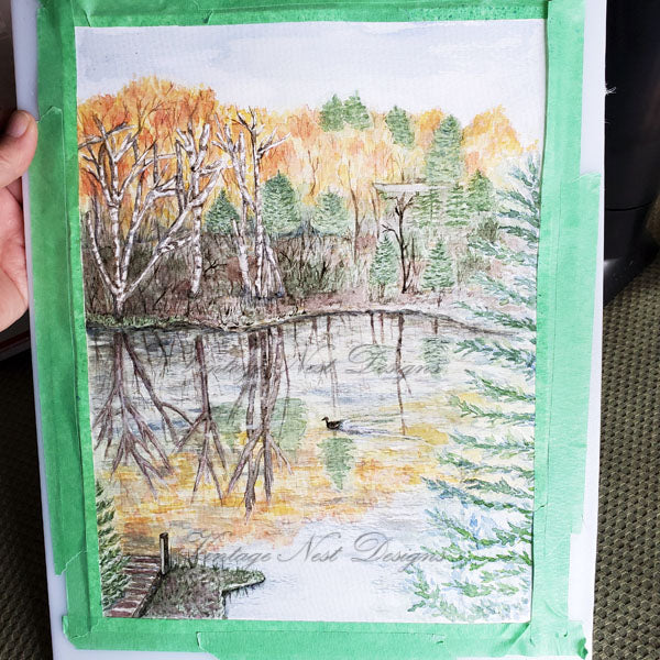 Cabane au bord du lac n° 1 Impression numérique Peinture aquarelle