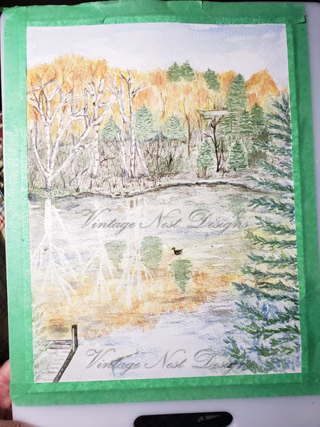 Cabane au bord du lac n° 1 Impression numérique Peinture aquarelle