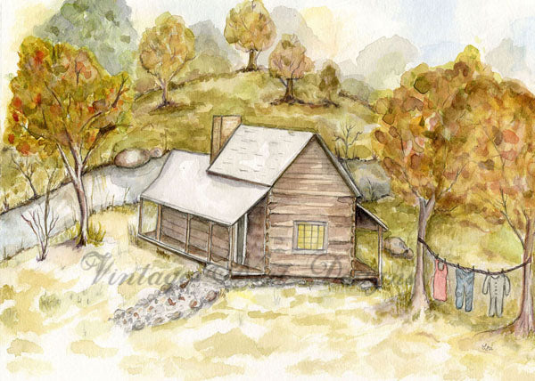 Digital Print Cabin in the Woods No.1 Watercolor Painting Instant Download