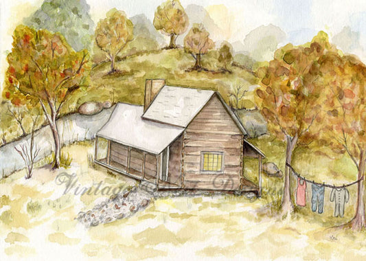 Digital Print Cabin in the Woods No.1 Watercolor Painting Instant Download