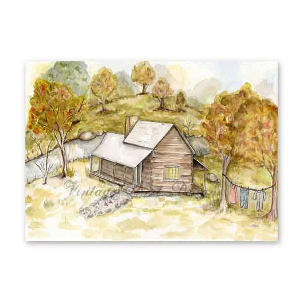 Digital Print Cabin in the Woods No.1 Watercolor Painting Instant Download
