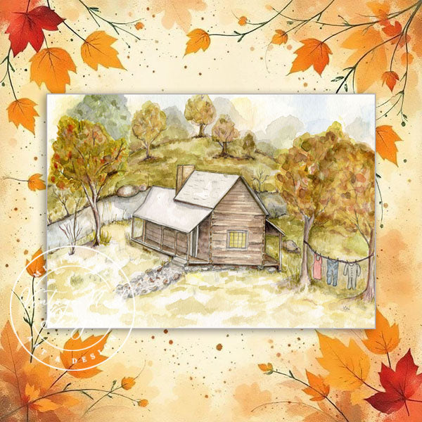 Digital Print Cabin in the Woods No.1 Watercolor Painting Instant Download