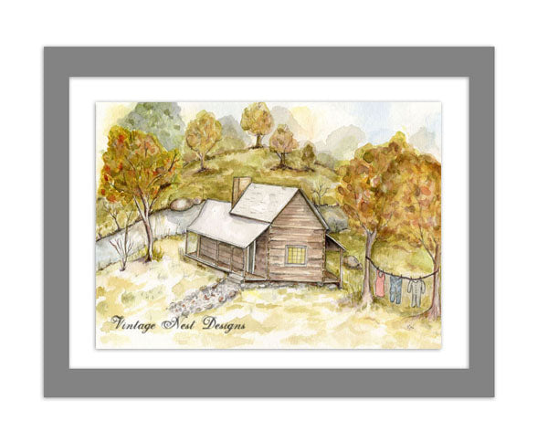 Digital Print Cabin in the Woods No.1 Watercolor Painting Instant Download