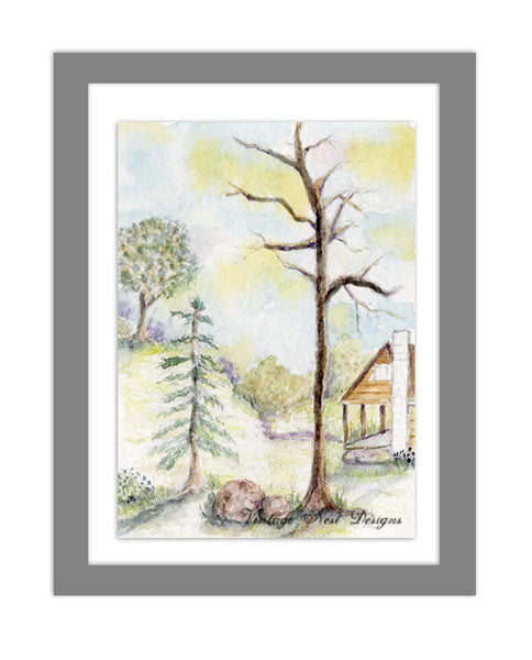 Digital Print Cabin in the Woods No.3 ACEO Watercolor Painting Instant Download