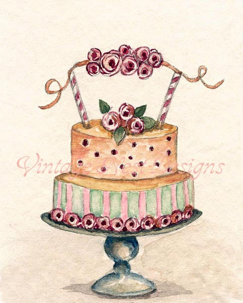 Digital Prints Cake No.5 Watercolor Painting Instant Download