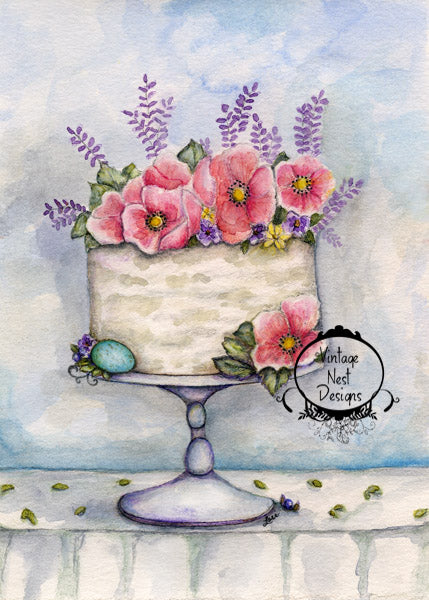 Gâteau imprimé numérique n° 9 Aquarelle Téléchargement instantané