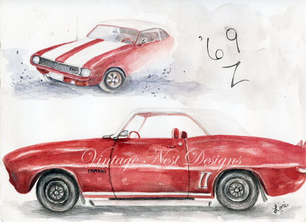 Digital Print Camaro Z28 No.1 Watercolor Painting Instant Download