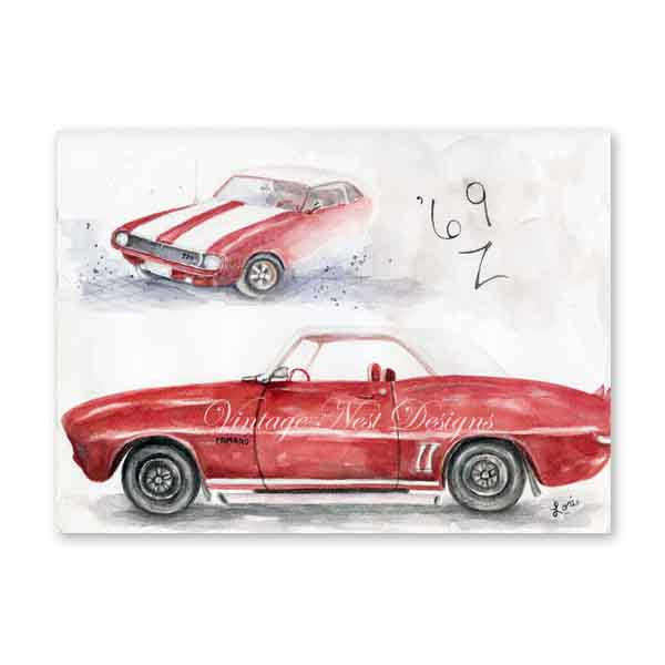 Digital Print Camaro Z28 No.1 Watercolor Painting Instant Download