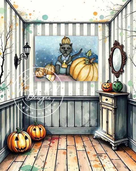 Digital Print Candy Corn Kitty No.1 Watercolor Painting Instant Download