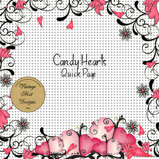 Page rapide N°1 de scrapbooking numérique Cœurs en bonbon Téléchargement instantané