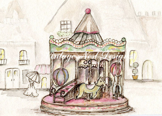 Digital Print Carousel No.1 Watercolor Painting Instant Download