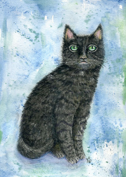 Impression numérique Chat noir n°6 Peinture aquarelle Téléchargement instantané