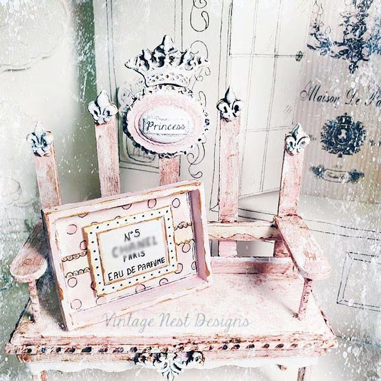 Miniature Perfume Chan No.1:1 Handmade for Dolls Pink Wooden Framed Art Diorama Shadow Box