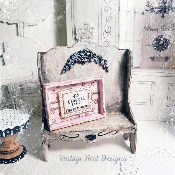 Miniature Perfume Chan No.1:1 Handmade for Dolls Pink Wooden Framed Art Diorama Shadow Box
