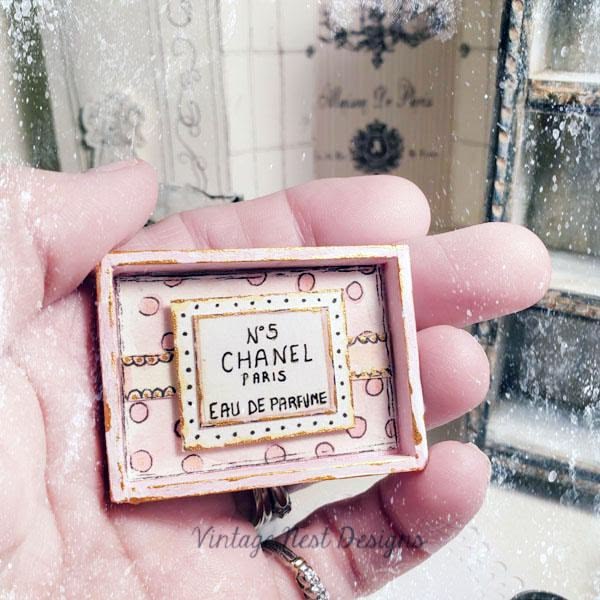 Miniature Perfume Chan No.1:1 Handmade for Dolls Pink Wooden Framed Art Diorama Shadow Box