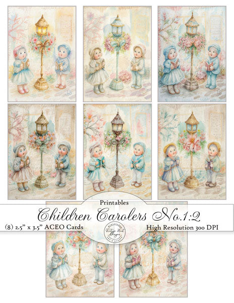 Digital Prints Christmas Children Carolers No.1:2 ACEO Illustration Instnt Download