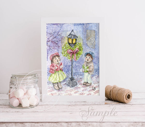 Digital Print Christmas Children Carolers No.1 Watercolor Painting Instant Download
