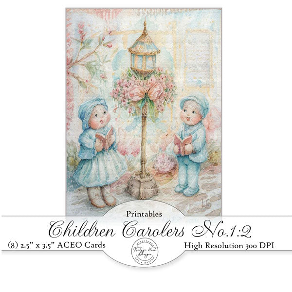 Digital Prints Christmas Children Carolers No.1:2 ACEO Illustration Instnt Download