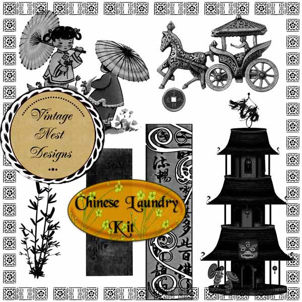 Digitales Scrapbooking Chinese Laundry Kit Sofort-Download