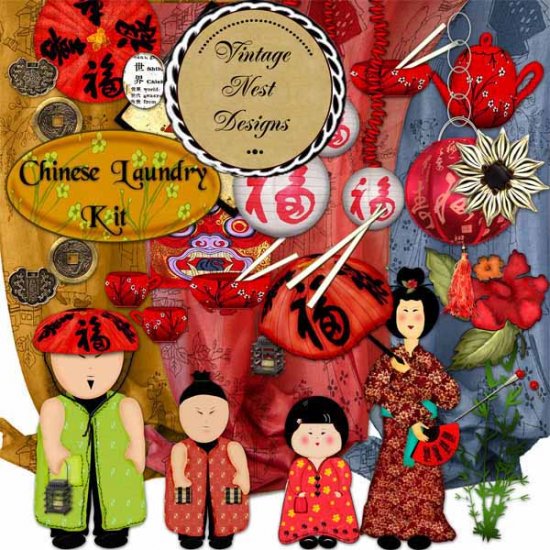 Digitales Scrapbooking Chinese Laundry Kit Sofort-Download