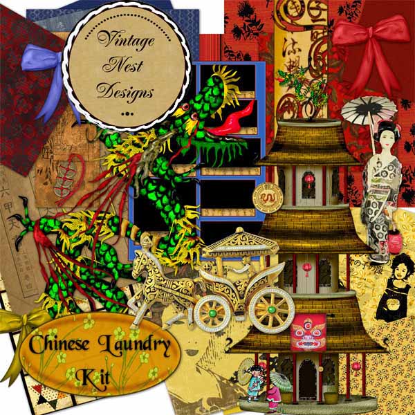Digitales Scrapbooking Chinese Laundry Kit Sofort-Download