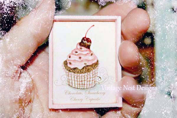 Miniature Chocolate Raspberry Cupcake No.1 Handmade for Dollhouse