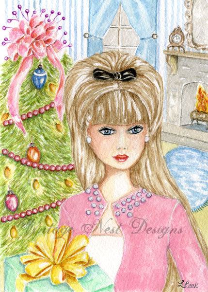 Weihnachts-Barbie Nr. 11 Digitaldruck Aquarellmalerei