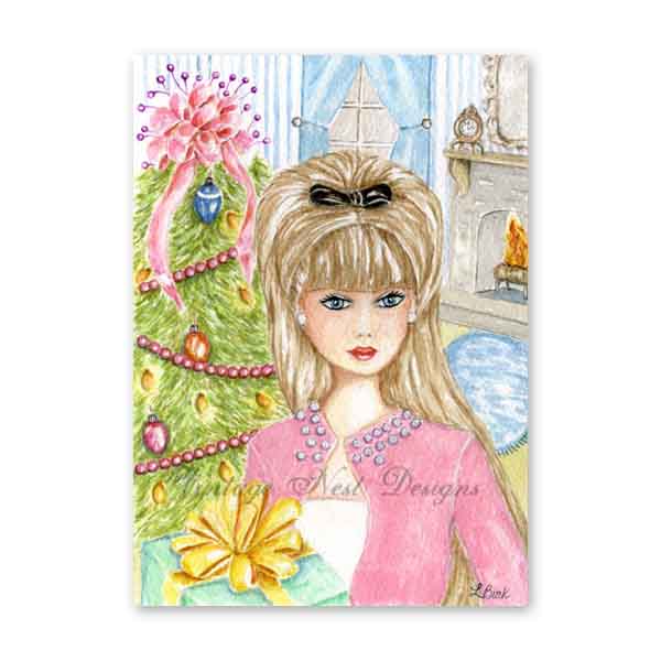 Digital Print Christmas Barbie No.11 Watercolor Painting Instant Download