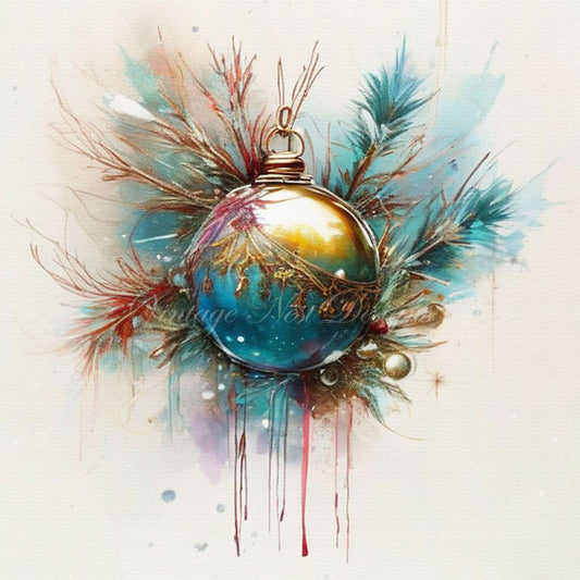 Digital Print Christmas Bulb No.7 Illustration Instant Download