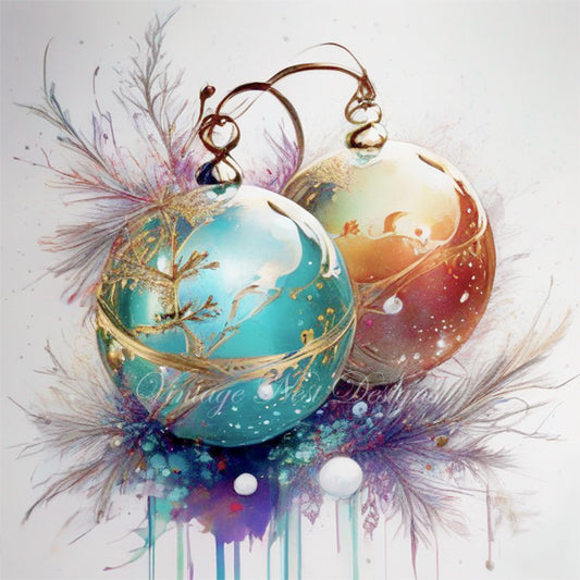 Digital Print Christmas Bulbs No.6 Illustration Instant Download