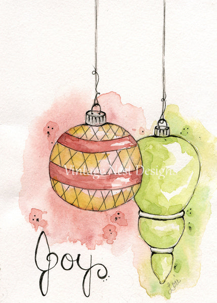 Digital Print Christmas Bulbs No.3:1 Watercolor Painting Instant Download